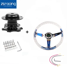 Aluminum 14" 350mm Racing Acrylic Steering Wheel with Quick Release Blue US