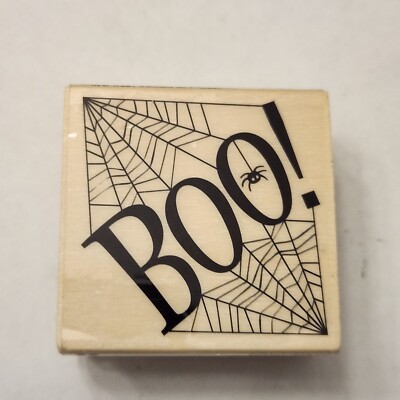 NEW Craft Smart Rubber Stamp Halloween Spiderweb Boo! Mount Wood