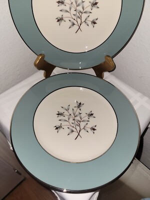 Lenox Kingsley X445 Teal Rim, Flowers, Platinum: Dinner Plates