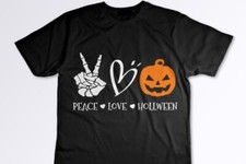 Peace Love Halloween T-Shirt Youth Xs-Xl  See Description  Glow in dark option