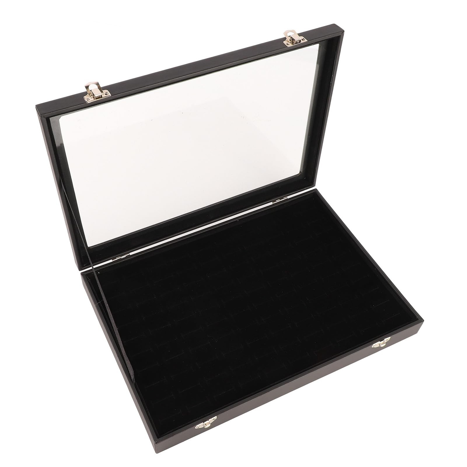 Jewelry Ring Display Case Display Tray with Transparent Lid, 100 Slots Earrin...