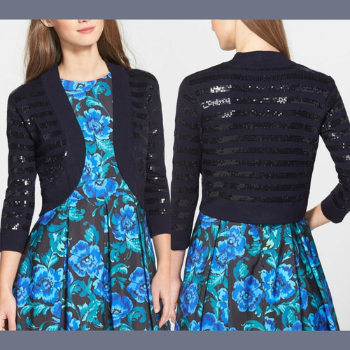 NWT Eliza J Open Sequin Stripe Cardigan 