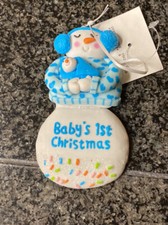 Baby's 1st First Christmas Blue Snowman with Child Christmas Ornament Baby Boy