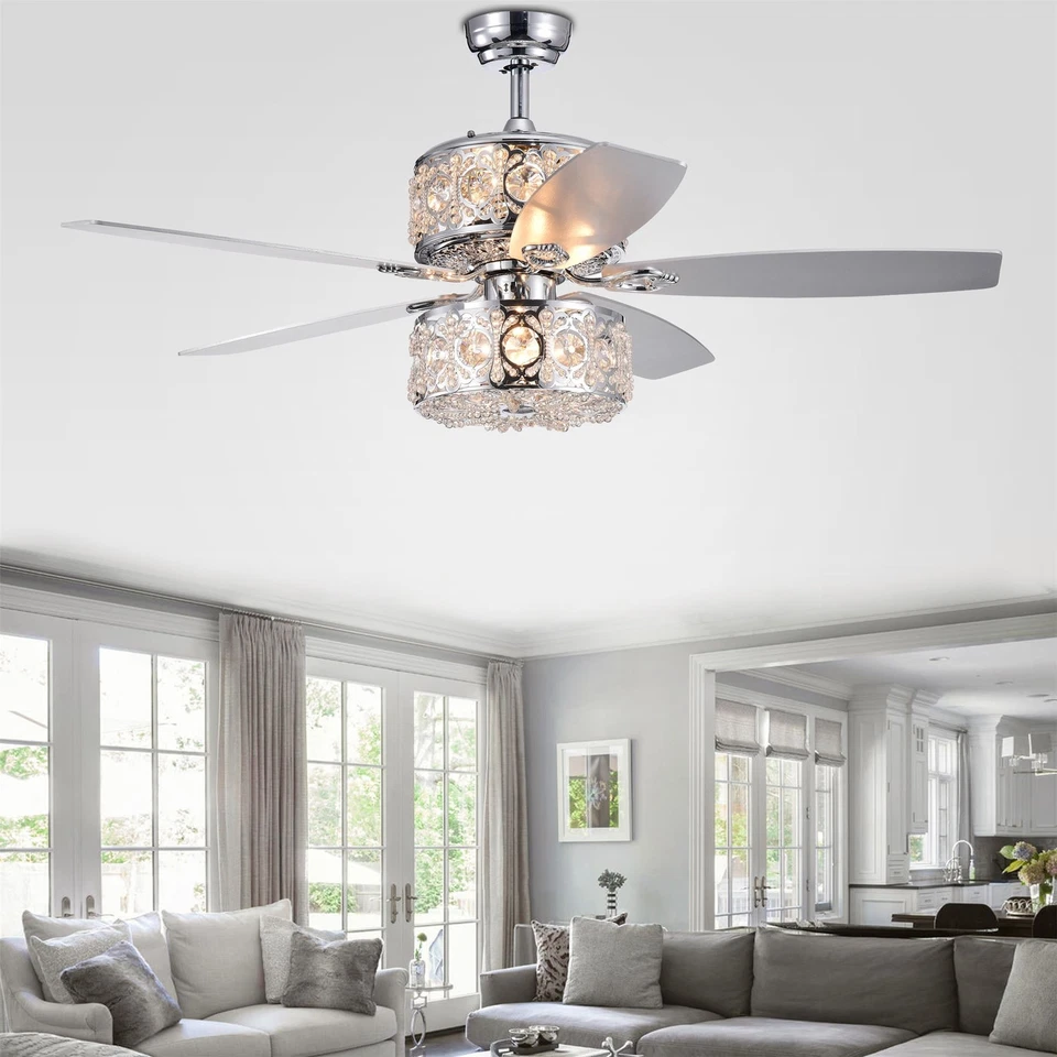 Velko 52-inch 6-light Dual Lamp Lighted Ceiling Fan with Crystal Shade w REMOTE - Image 3 of 4