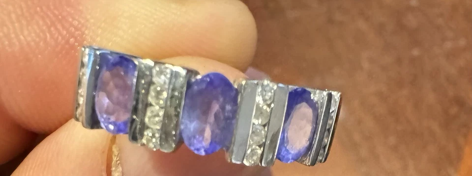 14k Gold Diamond Ring With Purple Oval Sapphires- Stamped TJC 14k - Image 2 of 4