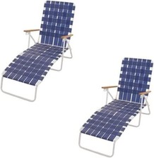 RIO Brands Web Chaise Lounge, High Back White Steel Frame  Blue Web Pack of 2 