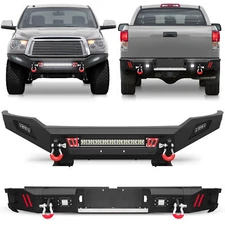 Off-Road Black Front/Rear Bumper For 2007-2013 Toyota Tundra W/LED Lights+D-ring