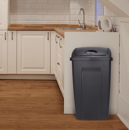 13 Gallon Trash Can, Plastic Swing Top Kitchen Trash Can, Gray - Picture 10 of 21