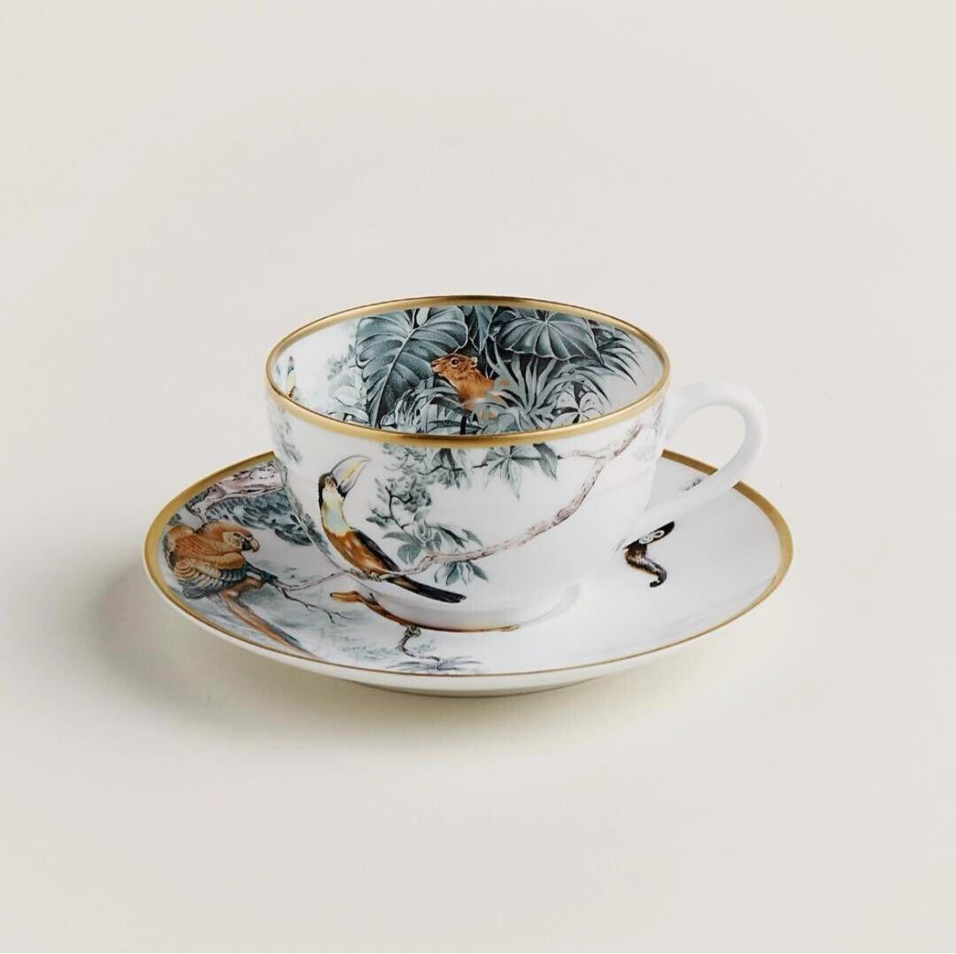 Hermes Carnets D'Equateur Tea Cup & Saucer Pair Robert Hermes Carnets D'Equateur Tea Cup & Saucer Pair Robert