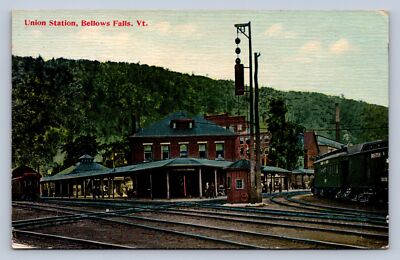 J88/ Bellows Falls Vermont Postcard c1910 Union Railroad Depot 432 eBay