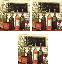 Cocktail Beverage Disposable Paper Napkins 60 Count 3 Ply Tuscan Wine and Olives