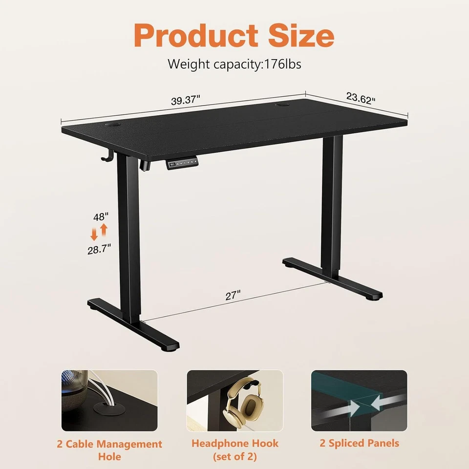 40-63 Inch Electric Standing Desk Home Office Height Adjustable Computer Table - Image 3 of 4