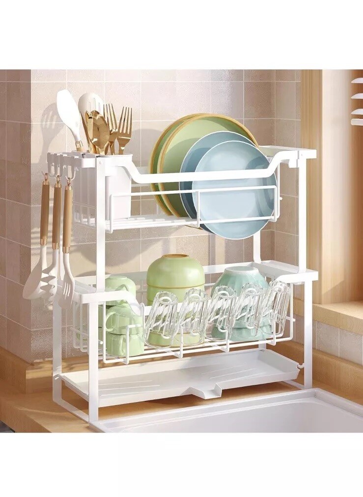 Dish Rack with Drainboard, Organizes Dishes and Bathroom Items for Narrow Spaces