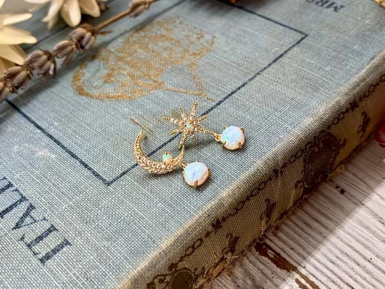 2Ct Round Cut Simulated Fire Opal Drop/Dangle Earrings In 14k Yellow Gold Plated - Image 3 of 4