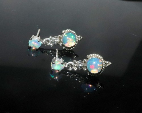 Natural Ethiopian opal cabochon earring studs with sterling silver opal earrings - Picture 8 of 11