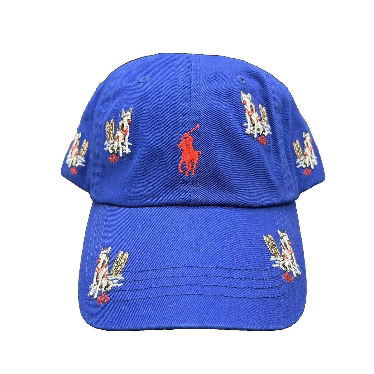 NWT Polo Ralph Lauren Baseball Hat Cap Allover Husky Dog Ski Blue