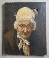 peinture ancienne à restaurer huile / toile portrait  vieille femme paysanne