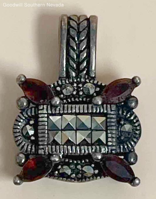 27mm Rectangular Garnet & Marcasite Pendant - image 2
