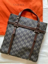 LOEWE Anagram Tote Bag Brown Near Mint All-Over Pattern Authentic