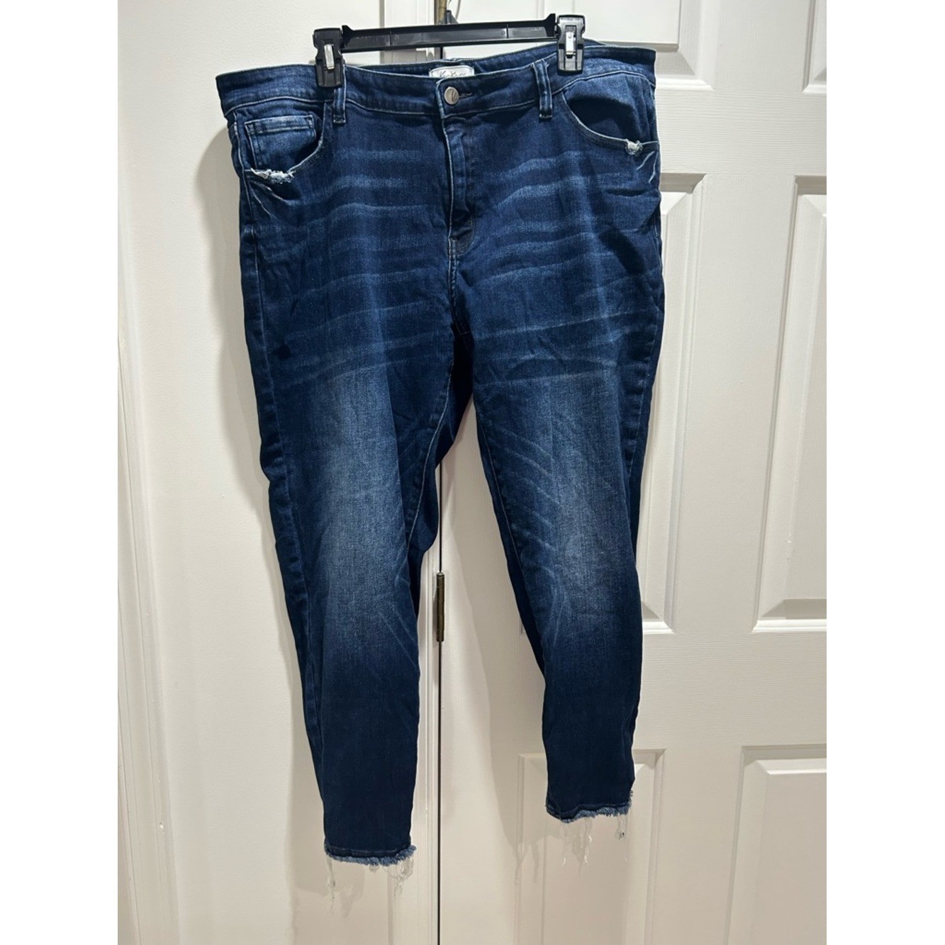 KanCan Dark Blue Mid Rise Skinny Frayed Hem Jeans