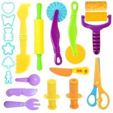 AWNOGKUE 18-Piece Play Dough Tools Set for Kids, Cutters, Roller ranbow