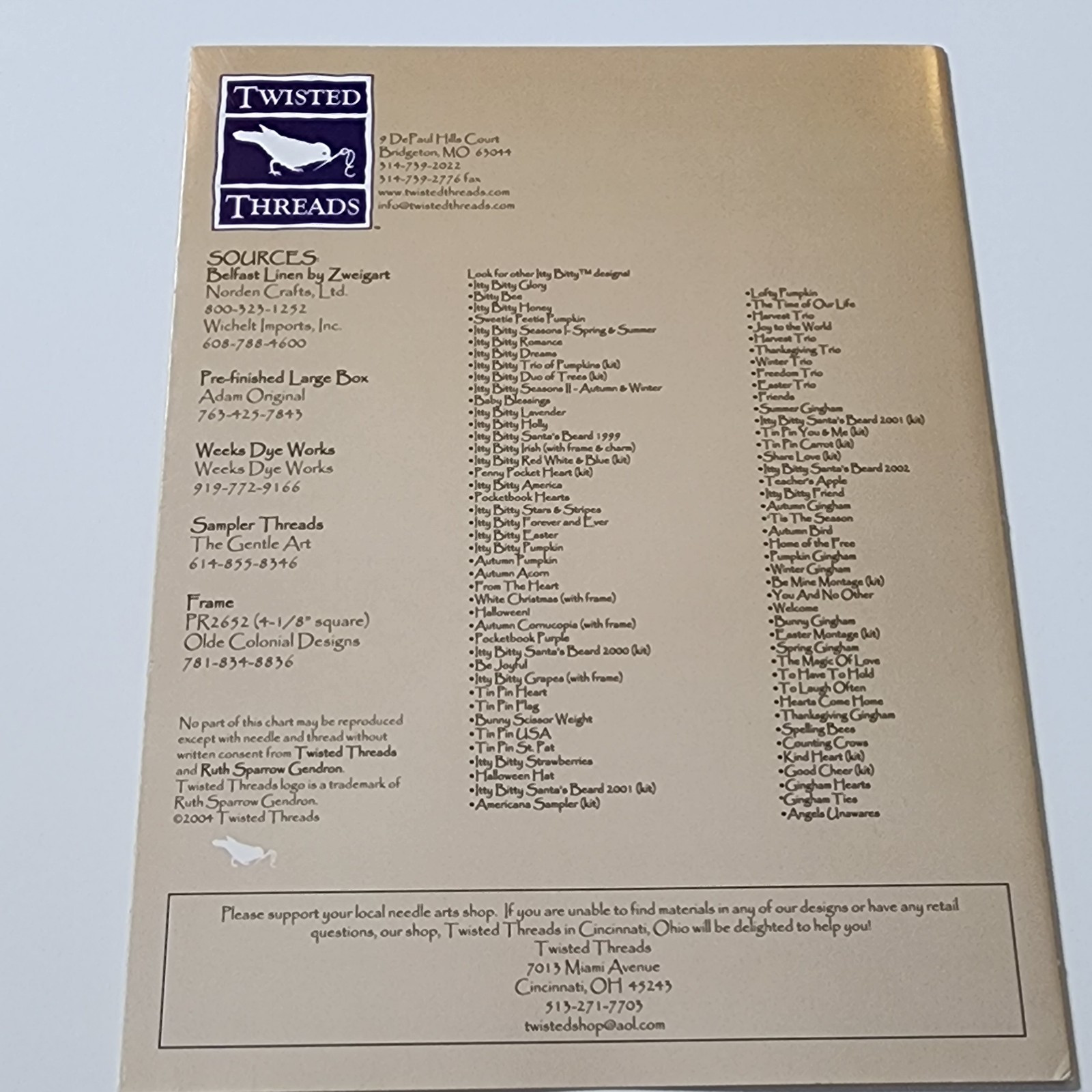 Angels Unawares Twisted Threads Thread Pattern Chart Only Cross Stitch