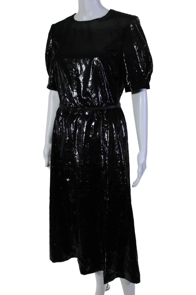 Maxi Vestido Negro Altuzarra Para Mujer Brillante Cuello Redondo Manga Corta Cremallera Talla 38 Foto 2 de 4