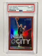 2019 Panini Hoops Premium Stock NBA City Luka Doncic Nba City-Red Prizm PSA 10