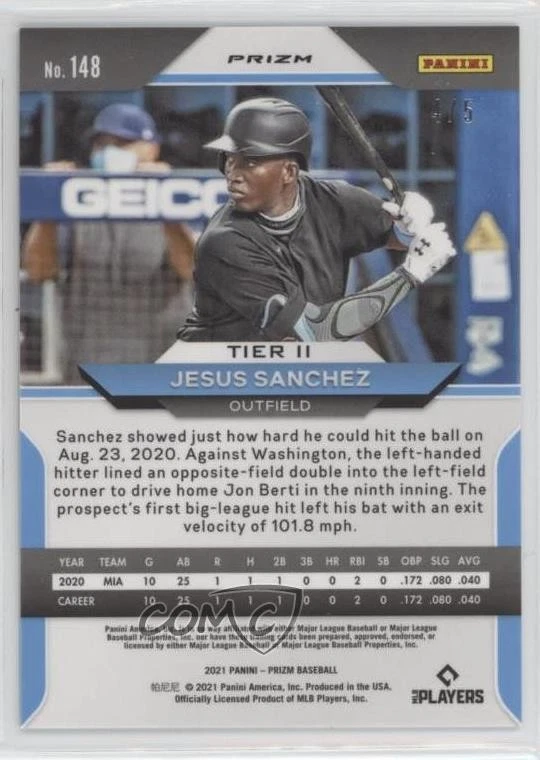 2021 Panini Prizm Tier II Forest Green Flash /5 Jesus Sanchez #148 Rookie RC - Image 2 of 2
