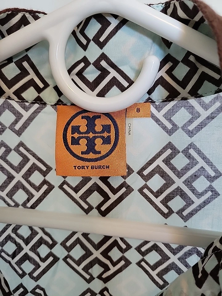Tory Burch Women’s Blue & Brown Trim Boho Logo Print Long Sleeve Tunic 8 - Image 2 of 4