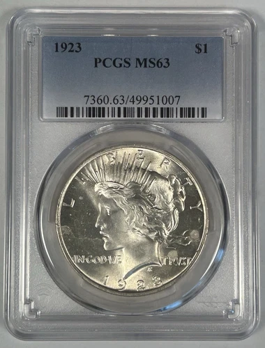 1923 Peace Silver $1 Dollar Coin PCGS MS 63