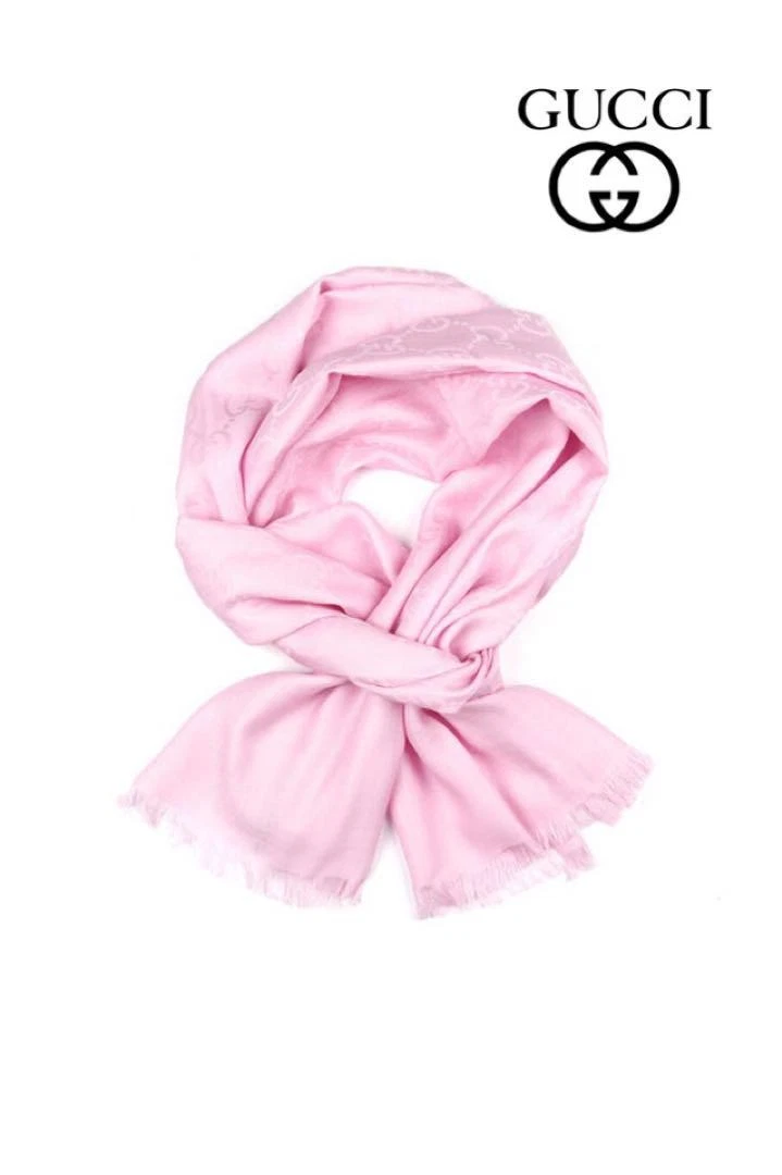 Gucci 165904 Foulard étole en laine de soie rose 182x41cm femme
