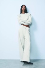 Zara Co Ord Set Tracksuit Interlock High Waist Trousers Sweatshirt Shoulder Pads
