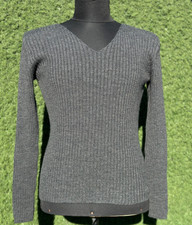 PRADA Women Ribbed V-Neck Knit Sweater Size IT 48 EU 44 Structured Waist Stretch
