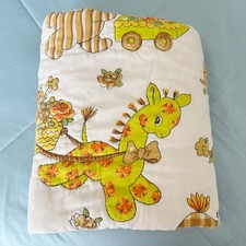 Vintage 1970s Handmade Baby Quilt Patchwork Animal Print Nursery Blanket