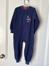 Vintage Carters Blue One Piece Fleece Pajamas Romper Football Size 6 sports