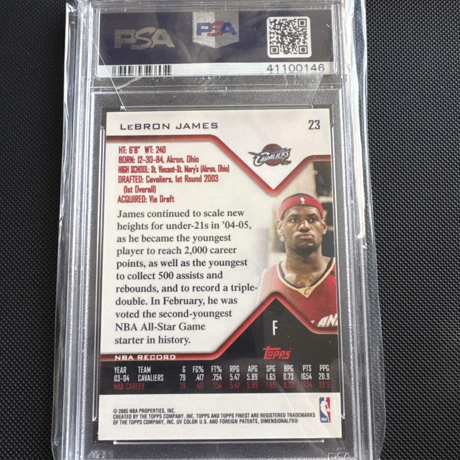 2004-05 Topps Finest Lebron James #23 PSA 10 (2nd Year Lebron) view 2