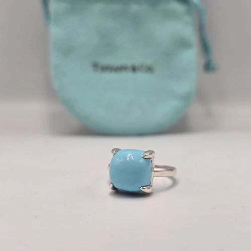 New ListingTiffany & Co. Paloma Picasso Silver Turquoise Sugar Stack Cushion Band Ring 8