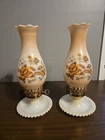 Set Of 2 VTG Milk Glass Hurricane Lamp Floral Shade Scalloped Base Table Lights