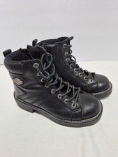 Harley Davidson Womens Boots Size 8 Black Leather Side Zip Lace-Up Riding Moto