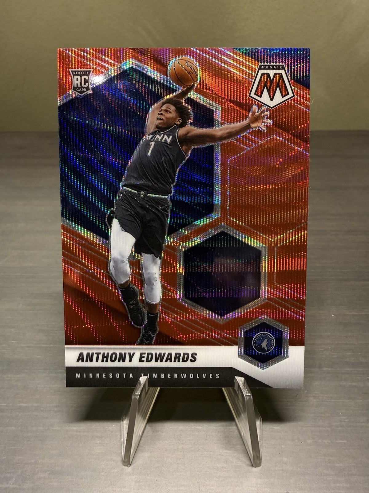 2020-21 Panini Mosaic #201 Anthony Edwards Red Wave Prizm Timberwolves (RC)