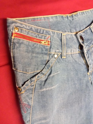 LEVI'S JEANS DONNA LARGHI VITA BASSA 29X34 NO LABEL EXTRA RARE DENIM RED BUTTON - Imagen 3 de 23
