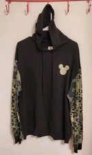 Disney Parks Animal Print Camo Hidden Mickey Mouse Hooded Long Sleeve Sweater XL