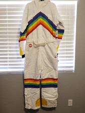 Tipsy Elves Mens Large Sunrise Shredder Ski Snow Suit Rainbow Retro White
