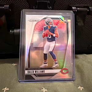 Photo from the eBay listing: Panini 2024 Prizm Caleb Williams Rookie Silver Prizm #301 Chicago Bears