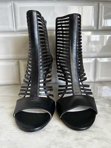 Michael Kors Open Toe Caged Booties Odelia High Heels Black Leather Size 10 - Bild 3 von 6