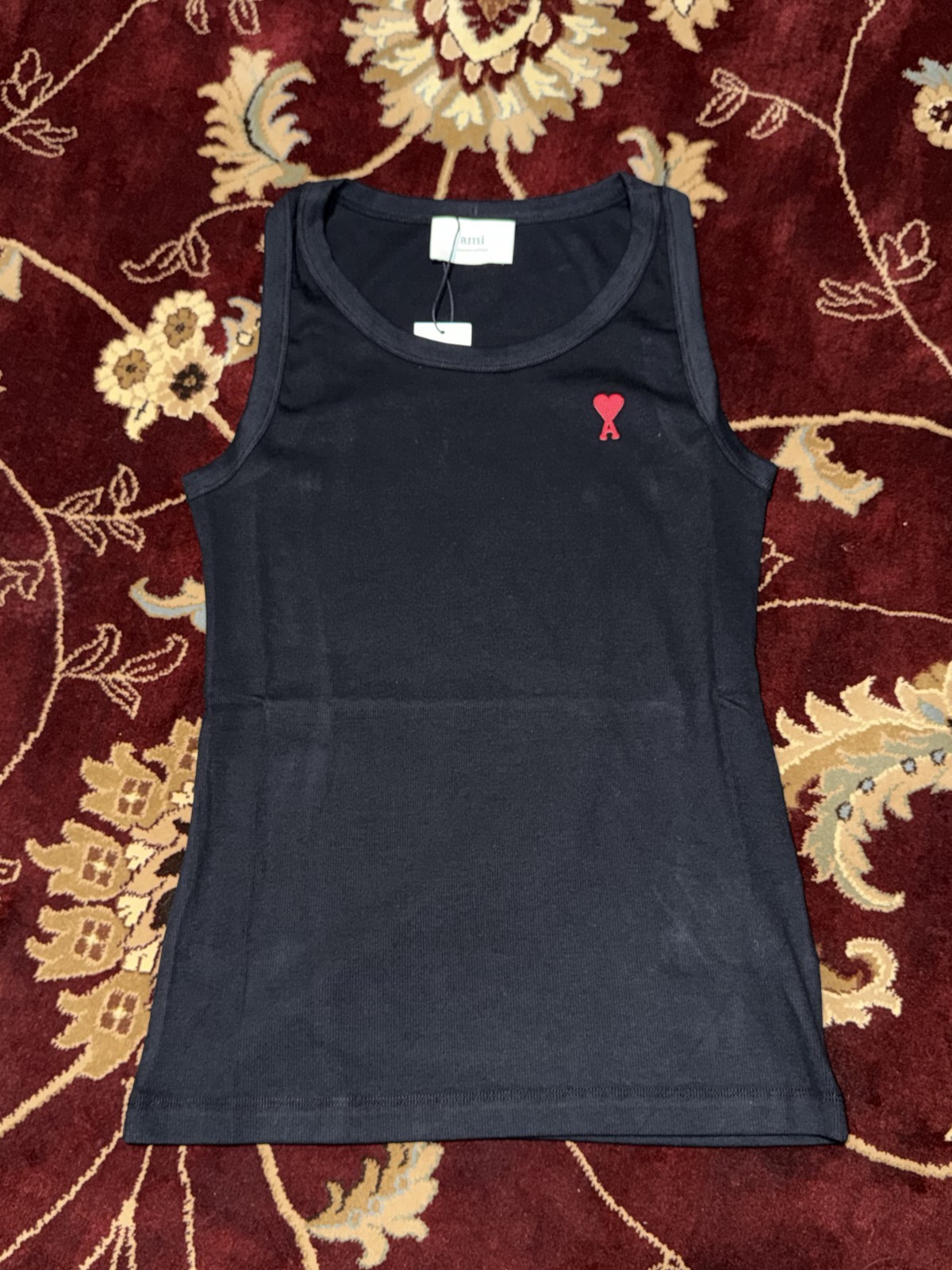 Ami Alexandre Mattiussi Designer Tank Top Black Red Embroidered Logo Size Medium