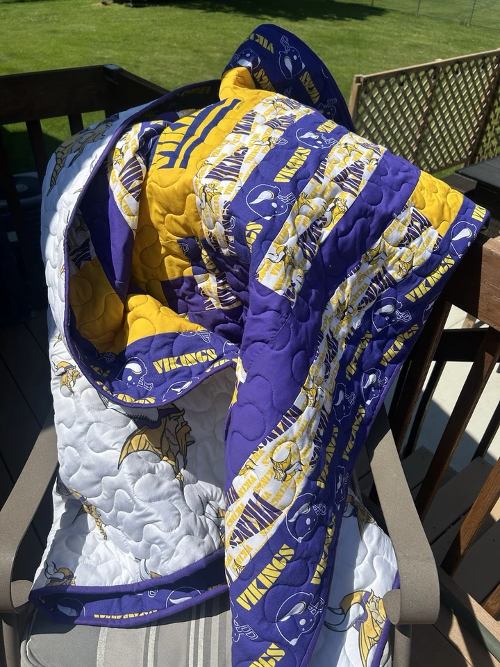 Vikings Purple & Gold Lap Throw New Quilt 66” square Handmade NFL Sports Blanket - Image 3 of 4