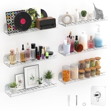 6 Pack Floating Shelves - Clear Acrylic/PET Wall Mounted Non-Drilling Storage...