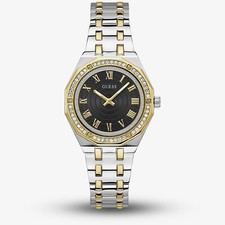 Guess Damenuhr Desire zweifarbig schwarzes Zifferblatt Kristall GW0770L4